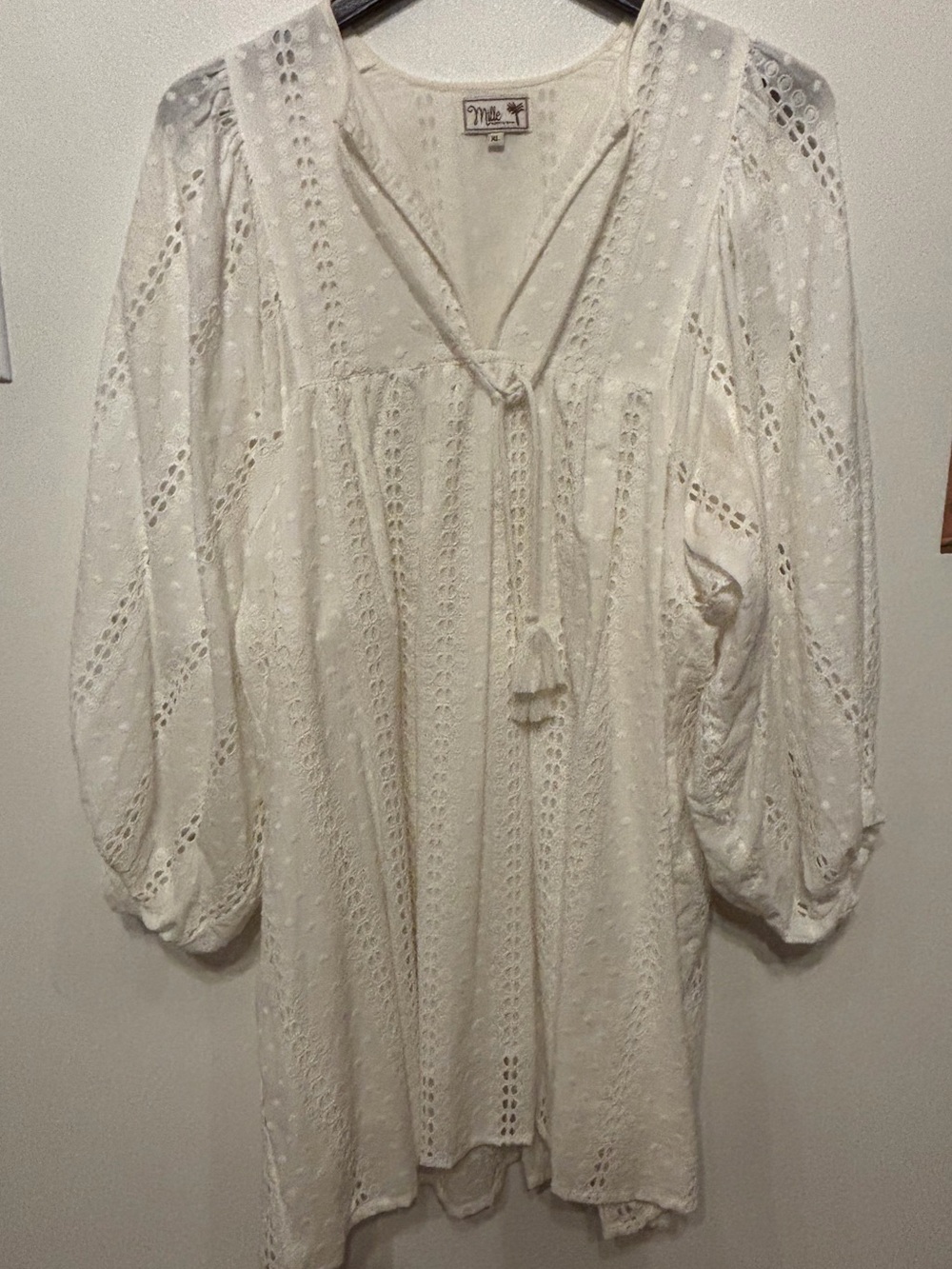 Mille Daisy Long Sleeve Eyelet Dress - Pearl/White - Women’s XL